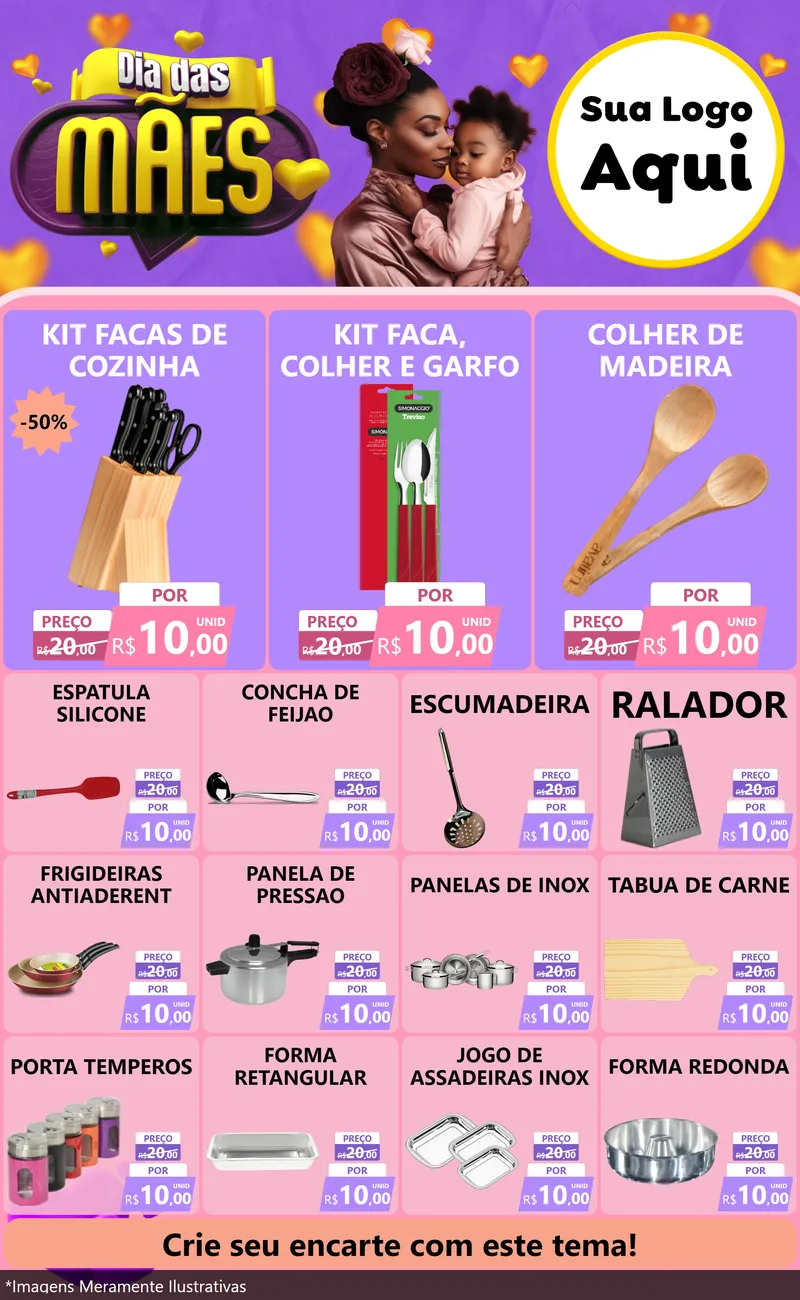 Modelo de Encarte para Encarte Grande com o tema Dia das Mães para Utilidades Domésticas