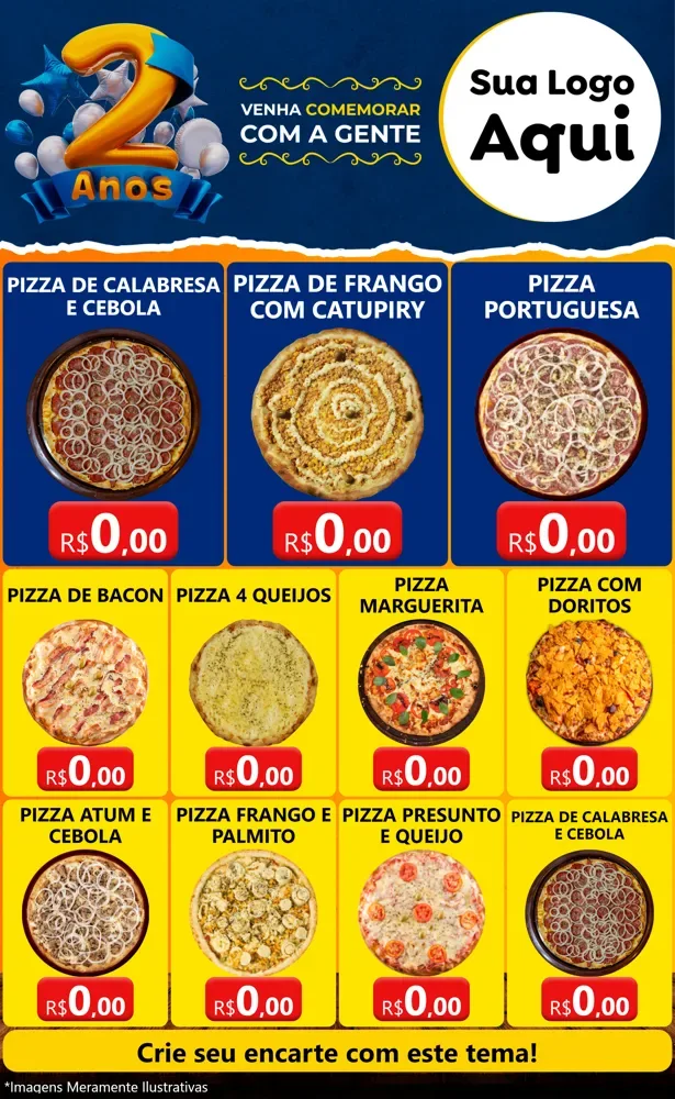 Modelo de Encarte para Encarte Grande com o tema Aniversário de 2 anos para Pizzaria