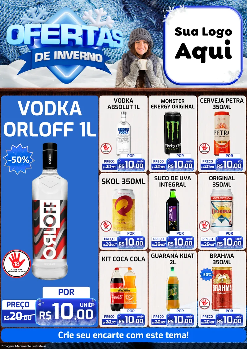 Modelo de Encarte para Encarte A4 Vertical com o tema Ofertas de Inverno para Distribuidora de bebidas