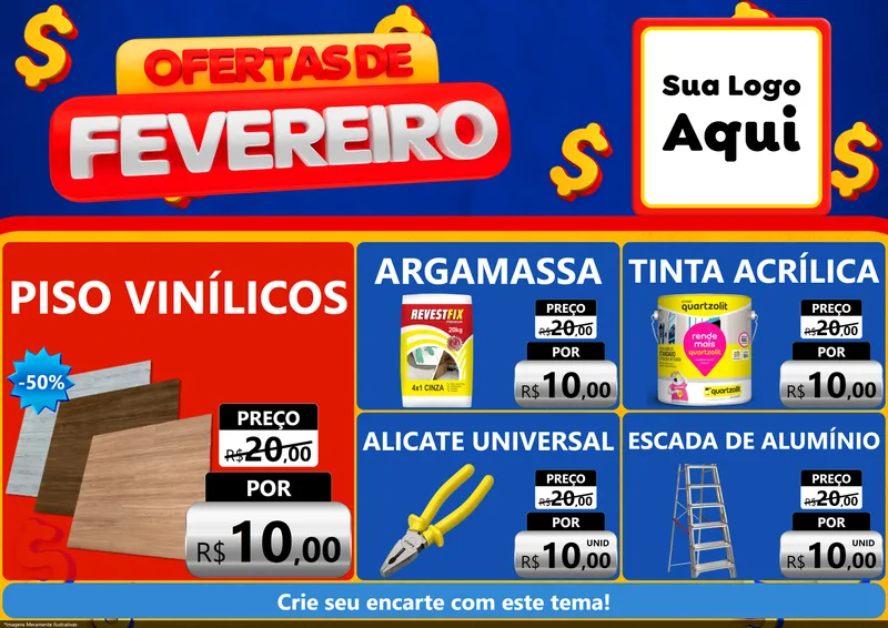 Modelo de Encarte para Encarte A4 Horizontal com o tema Ofertas de Fevereiro para Material para Construção