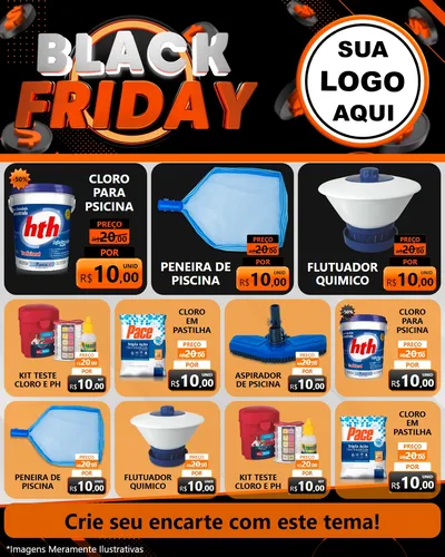 Modelo de Rede Social para Feed Instagram com o tema Black Friday para Produtos para Piscina