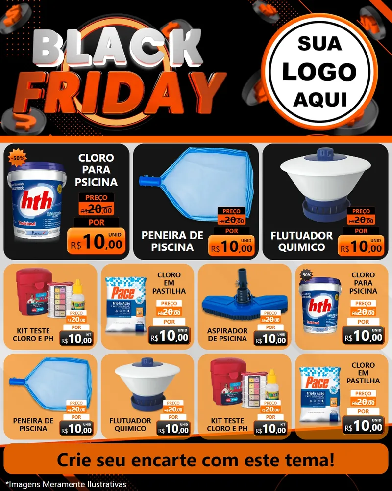Modelo de Rede Social para Feed Instagram com o tema Black Friday para Produtos para Piscina