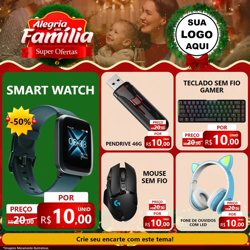 Modelo de Rede Social para Feed Facebook com o tema Alegria Em Família - Super Ofertas para Informática