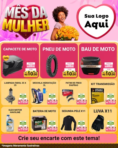 Modelo de Rede Social para Feed Instagram com o tema Mês da Mulher para Moto peças