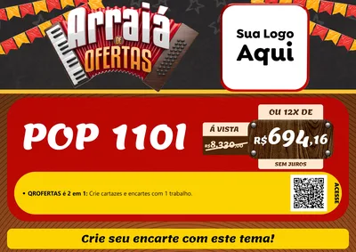 Modelo de Cartaz para Cartaz A4 Horizontal com o tema Arraiá de Ofertas - Junina para Concessionaria de Motos