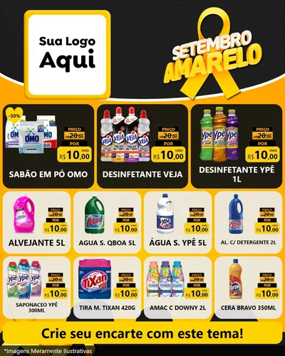 Modelo de Rede Social para Feed Instagram com o tema Setembro Amarelo para Produtos de Limpeza