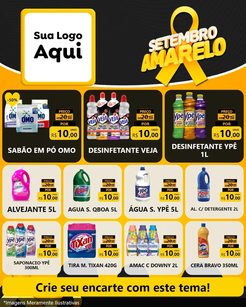Modelo de Rede Social para Feed Instagram com o tema Setembro Amarelo para Produtos de Limpeza