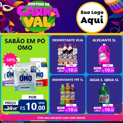 Modelo de Rede Social para Feed Facebook com o tema Sorteio de Carnaval para Produtos de Limpeza