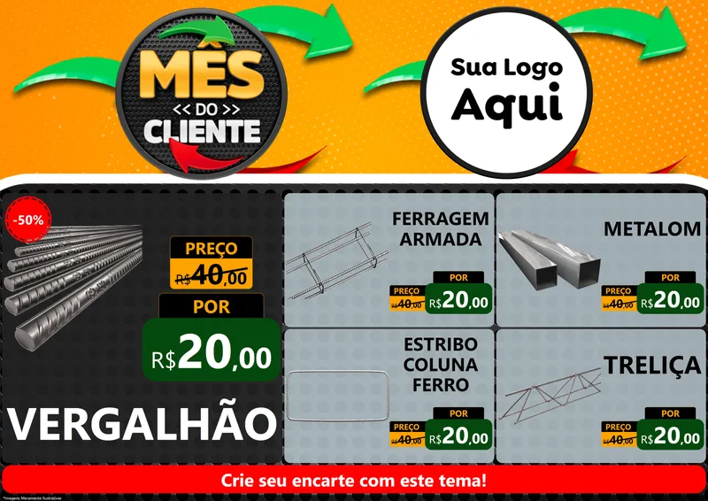 Modelo de Encarte para Encarte A4 Horizontal com o tema Mês do Cliente para Ferragens