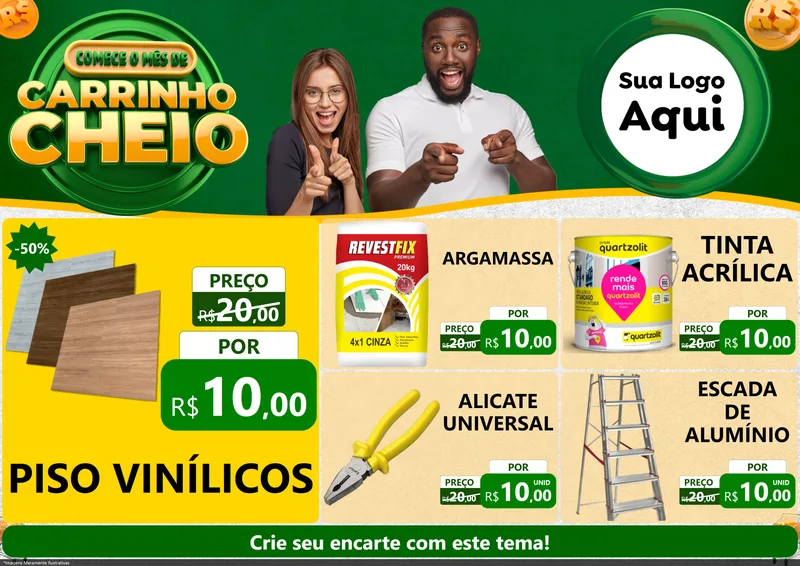 Modelo de Encarte para Encarte A4 Horizontal com o tema Carrinho Cheio para Material para Construção