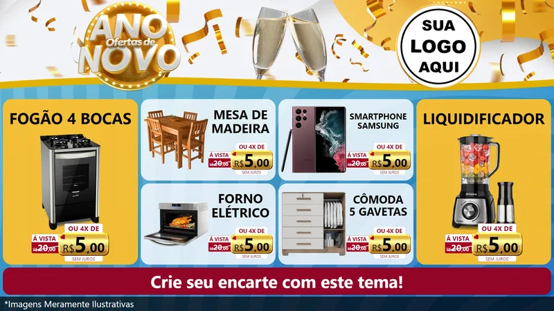 Modelo de TV para TV Horizontal com o tema Ofertas de Ano Novo para Móveis e Eletro