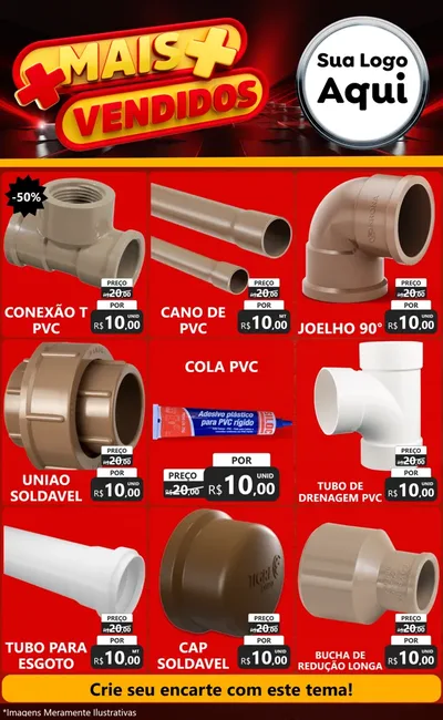 Modelo de Encarte para Encarte Grande com o tema Mais Vendidos para Tubos e conexões
