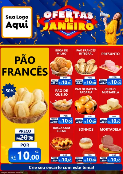 Modelo de Encarte para Encarte A4 Vertical com o tema Ofertas de Janeiro para Padaria