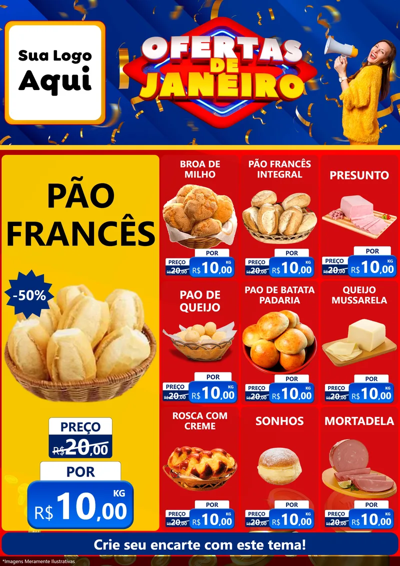 Modelo de Encarte para Encarte A4 Vertical com o tema Ofertas de Janeiro para Padaria