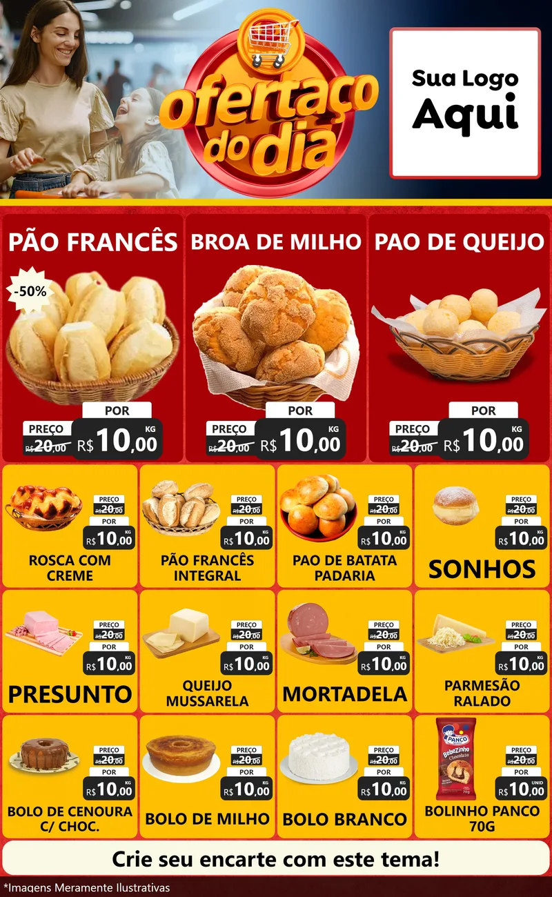 Modelo de Encarte para Encarte Grande com o tema Ofertaço Do Dia para Padaria