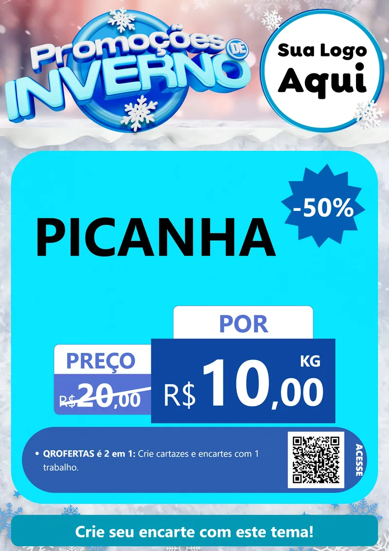 Modelo de Cartaz para Cartaz A4 Vertical com o tema Promoções de Inverno para Açougue