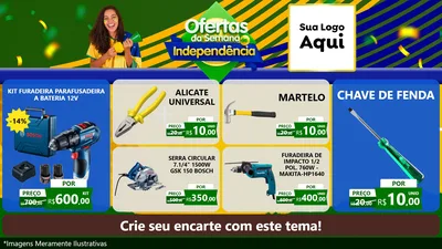 Modelo de TV para TV Horizontal com o tema Ofertas da Semana da Independência para Maquinas e Ferramentas