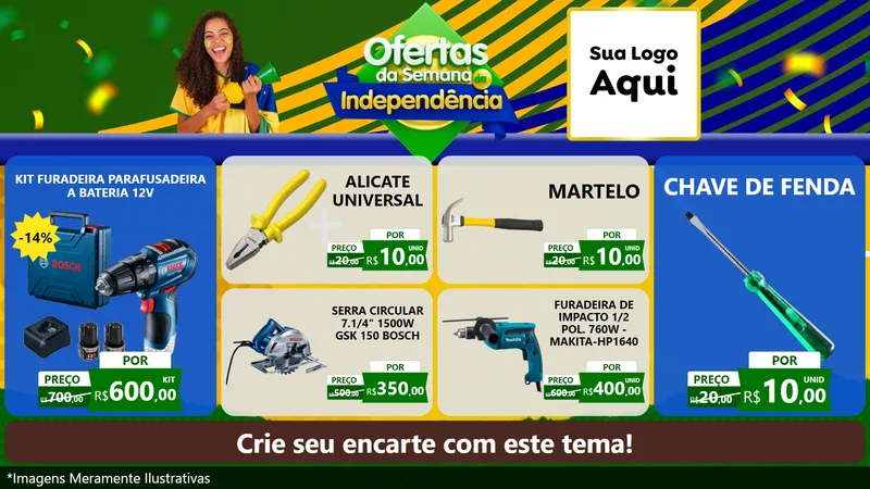 Modelo de TV para TV Horizontal com o tema Ofertas da Semana da Independência para Maquinas e Ferramentas