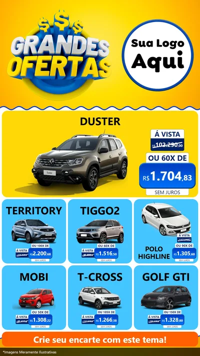 Modelo de Rede Social para Stories com o tema Grandes Ofertas para Concessionaria de Carros