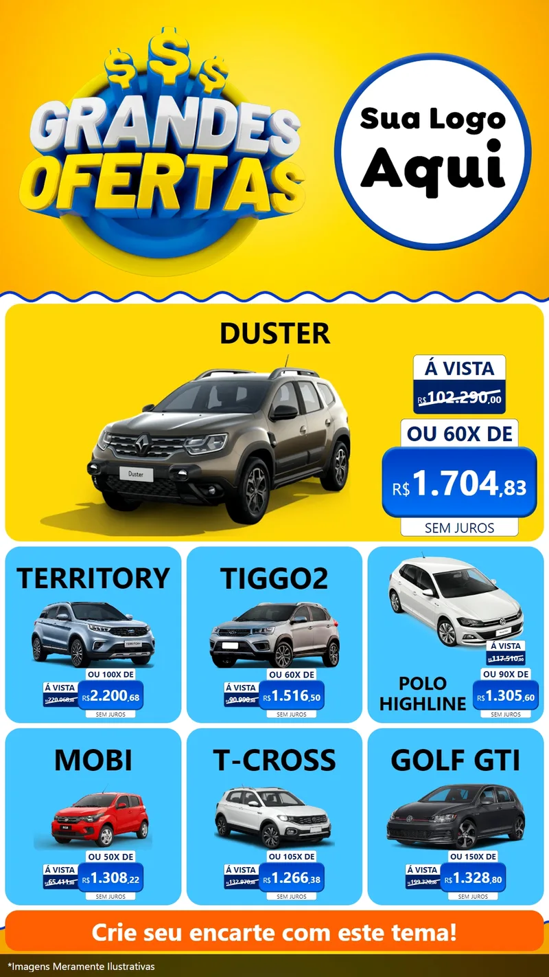 Modelo de Rede Social para Stories com o tema Grandes Ofertas para Concessionaria de Carros