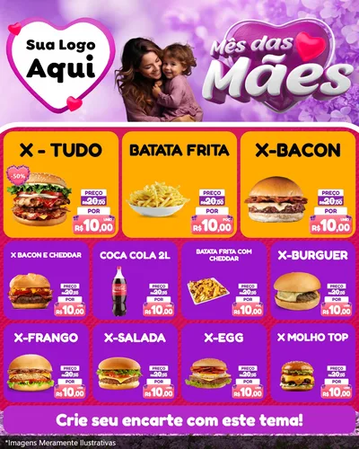 Modelo de Rede Social para Feed Instagram com o tema Mês das Mães para Hamburgueria