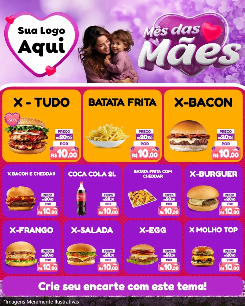 Modelo de Rede Social para Feed Instagram com o tema Mês das Mães para Hamburgueria