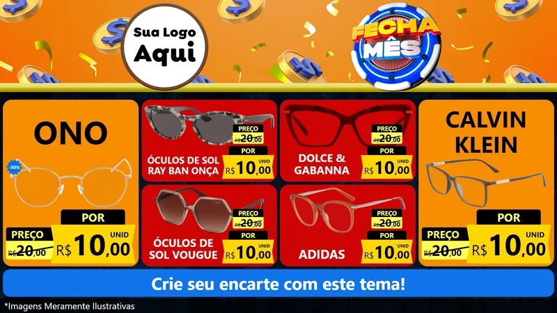 Modelo de TV para TV Horizontal com o tema Fecha Mês para Óticas