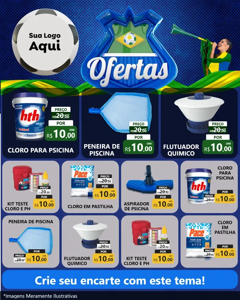 Modelo de Rede Social para Feed Instagram com o tema Ofertas (Futebol) para Produtos para Piscina