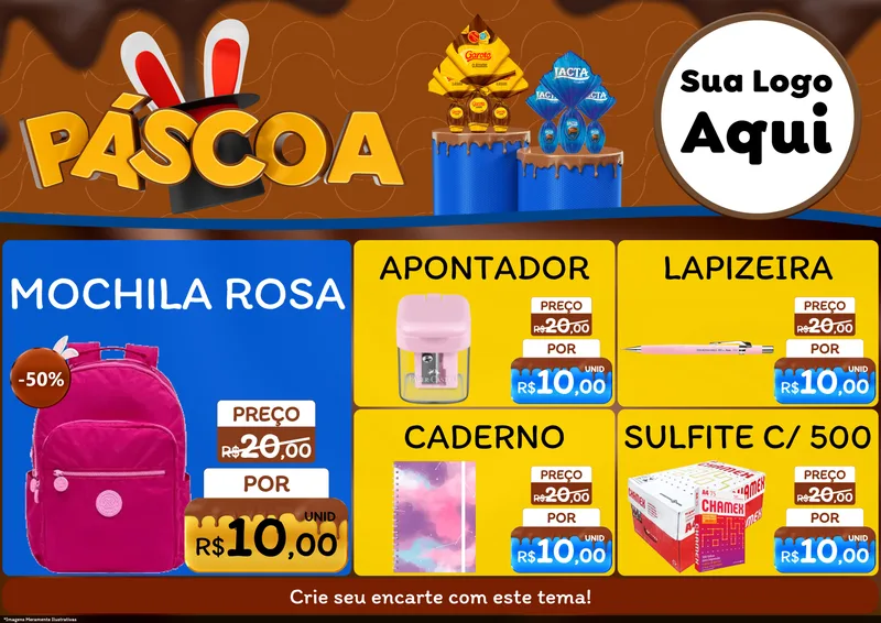 Modelo de Encarte para Encarte A4 Horizontal com o tema Páscoa para Papelaria
