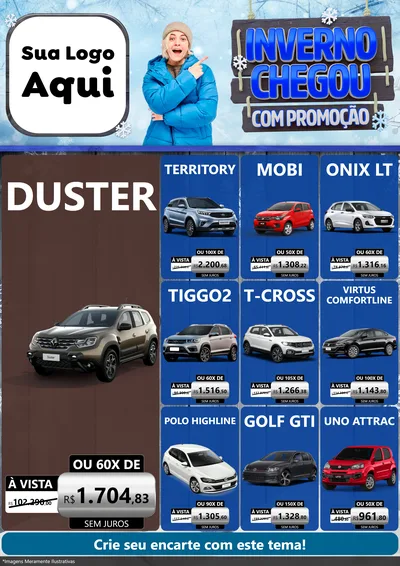 Modelo de Encarte para Encarte A4 Vertical com o tema Inverno Chegou Com Promoção para Concessionaria de Carros