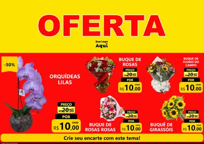 Modelo de Encarte para Encarte A4 Horizontal com o tema OFERTA - Vermelho Cartaz para Floricultura e jardim