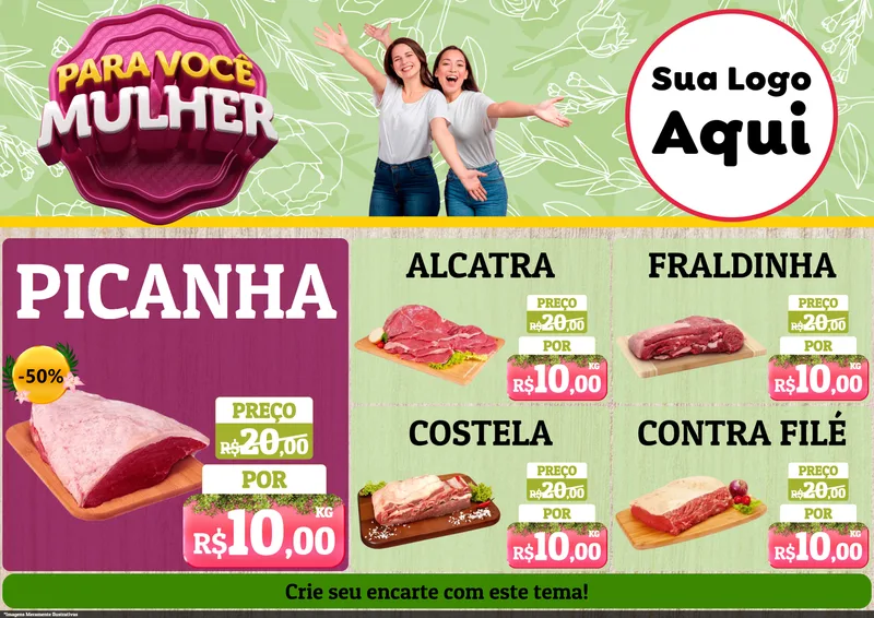 Modelo de Encarte para Encarte A4 Horizontal com o tema Para Você Mulher para Açougue