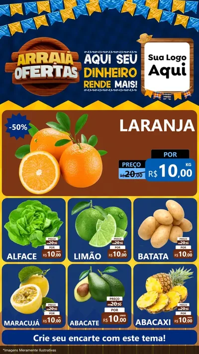 Modelo de Rede Social para Stories com o tema Arraiá de Ofertas - Junina para Hortifrúti