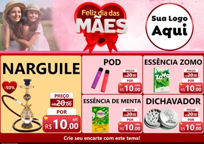 Modelo de Encarte para Encarte A4 Horizontal com o tema Feliz Dia Das Mães para Tabacaria