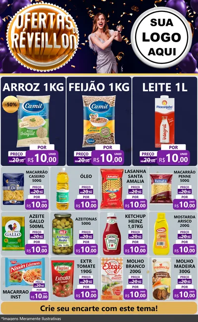 Modelo de Encarte para Encarte Grande com o tema Ofertas de Réveillon para Supermercado