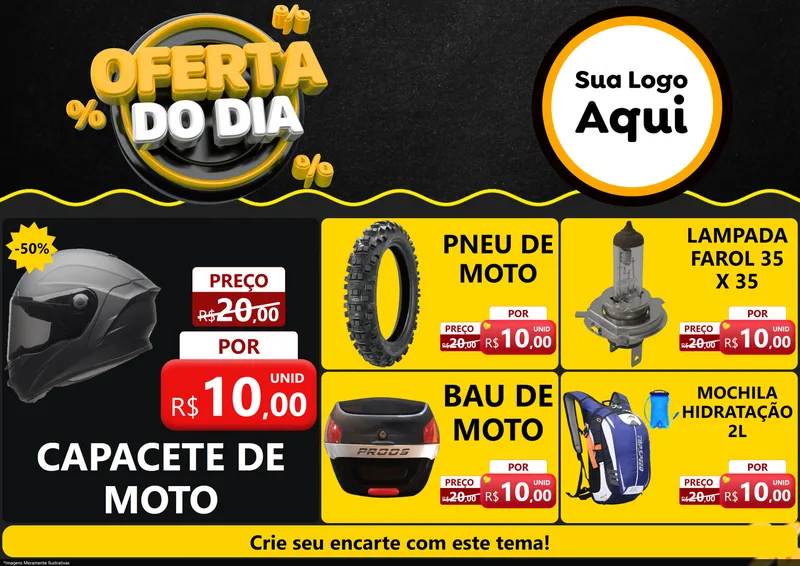 Modelo de Encarte para Encarte A4 Horizontal com o tema Oferta Do Dia para Moto peças