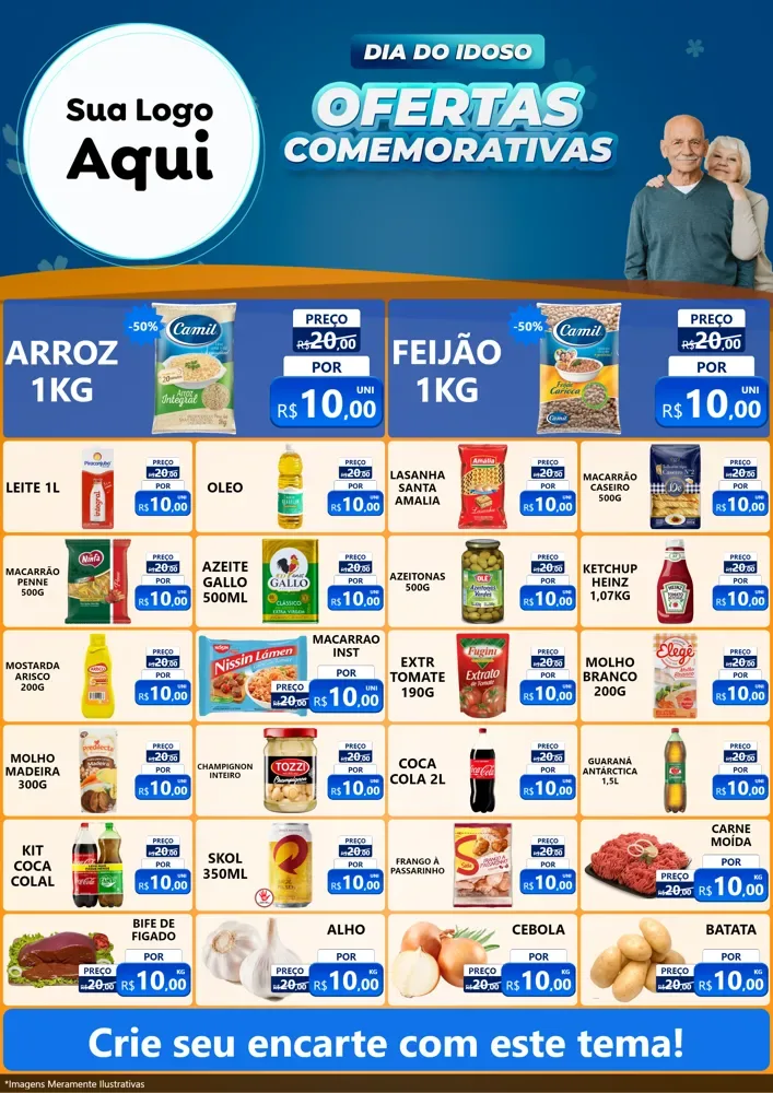 Modelo de Encarte para Encarte A4 Vertical com o tema Dia do Idoso para Supermercado