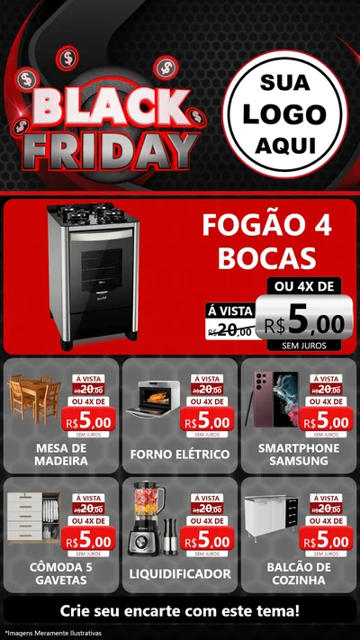 Modelo de Rede Social para Stories com o tema Black Friday para Móveis e Eletro