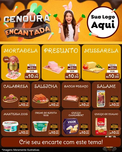 Modelo de Rede Social para Feed Instagram com o tema Cenoura Encantada - Páscoa para Frios e Laticínios