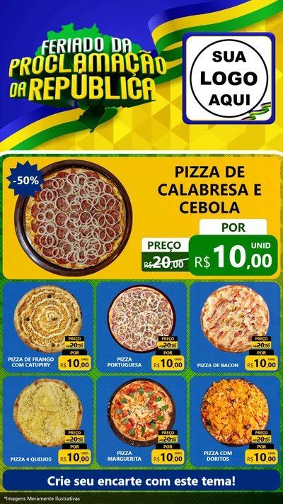 Modelo de Rede Social para Stories com o tema Feriado da Proclamação da República para Pizzaria