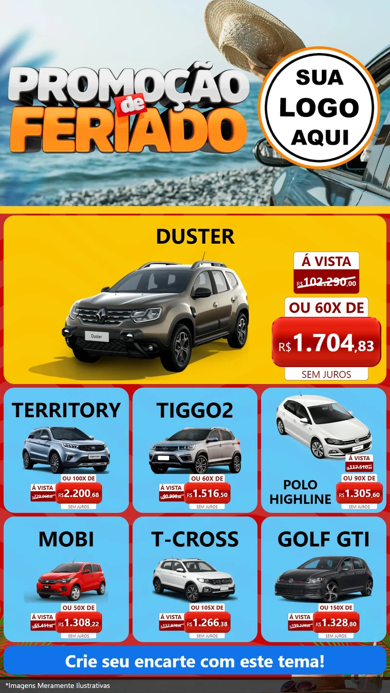 Modelo de Rede Social para Stories com o tema Promoção de Feriado para Concessionaria de Carros