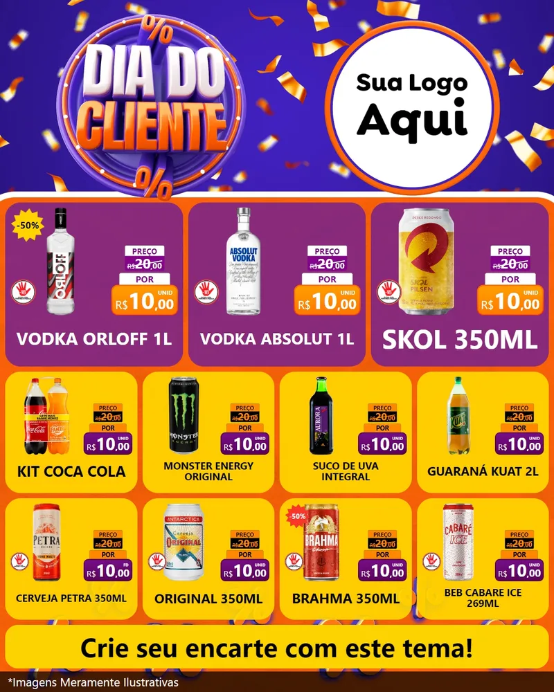 Modelo de Rede Social para Feed Instagram com o tema Dia do Cliente para Distribuidora de bebidas