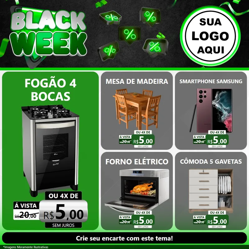 Modelo de Rede Social para Feed Facebook com o tema Black Week para Móveis e Eletro