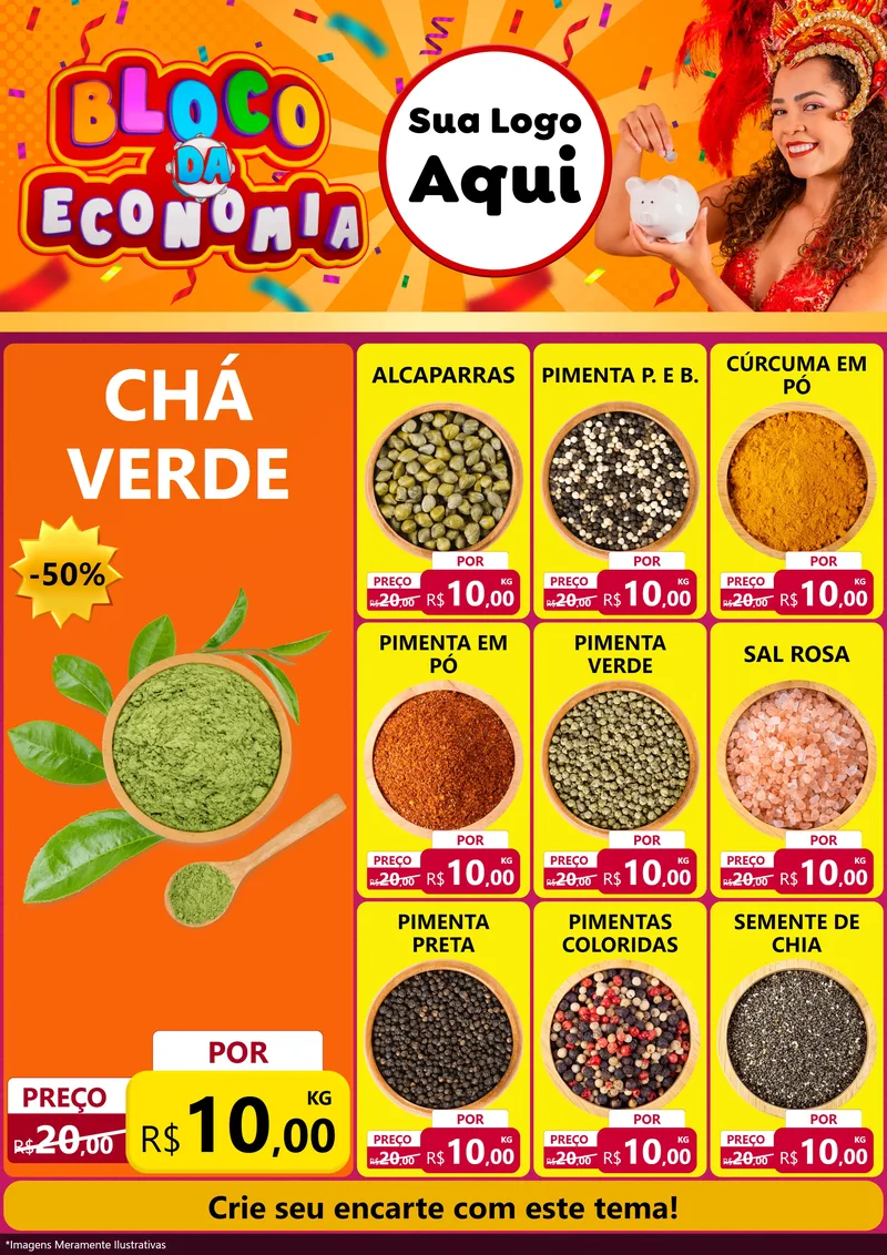 Modelo de Encarte para Encarte A4 Vertical com o tema Bloco da Economia para Produtos Naturais