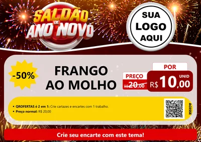 Modelo de Cartaz para Cartaz A4 Horizontal com o tema Saldão de Ano Novo para Restaurante