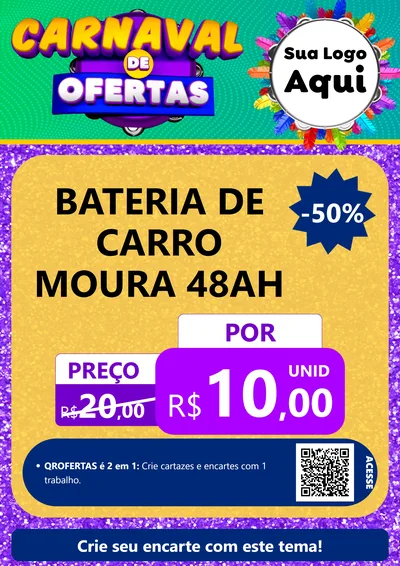 Modelo de Cartaz para Cartaz A4 Vertical com o tema Carnaval de Ofertas para Baterias Elétricas