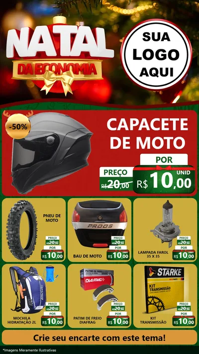 Modelo de Rede Social para Stories com o tema Natal da Economia para Moto peças