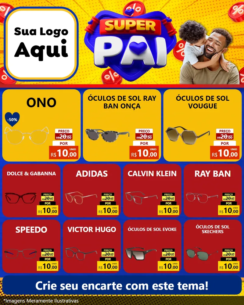 Modelo de Rede Social para Feed Instagram com o tema Super Pai para Óticas