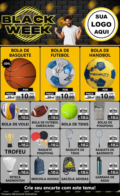 Modelo de Encarte para Encarte Grande com o tema Black Week para Artigos Esportivos