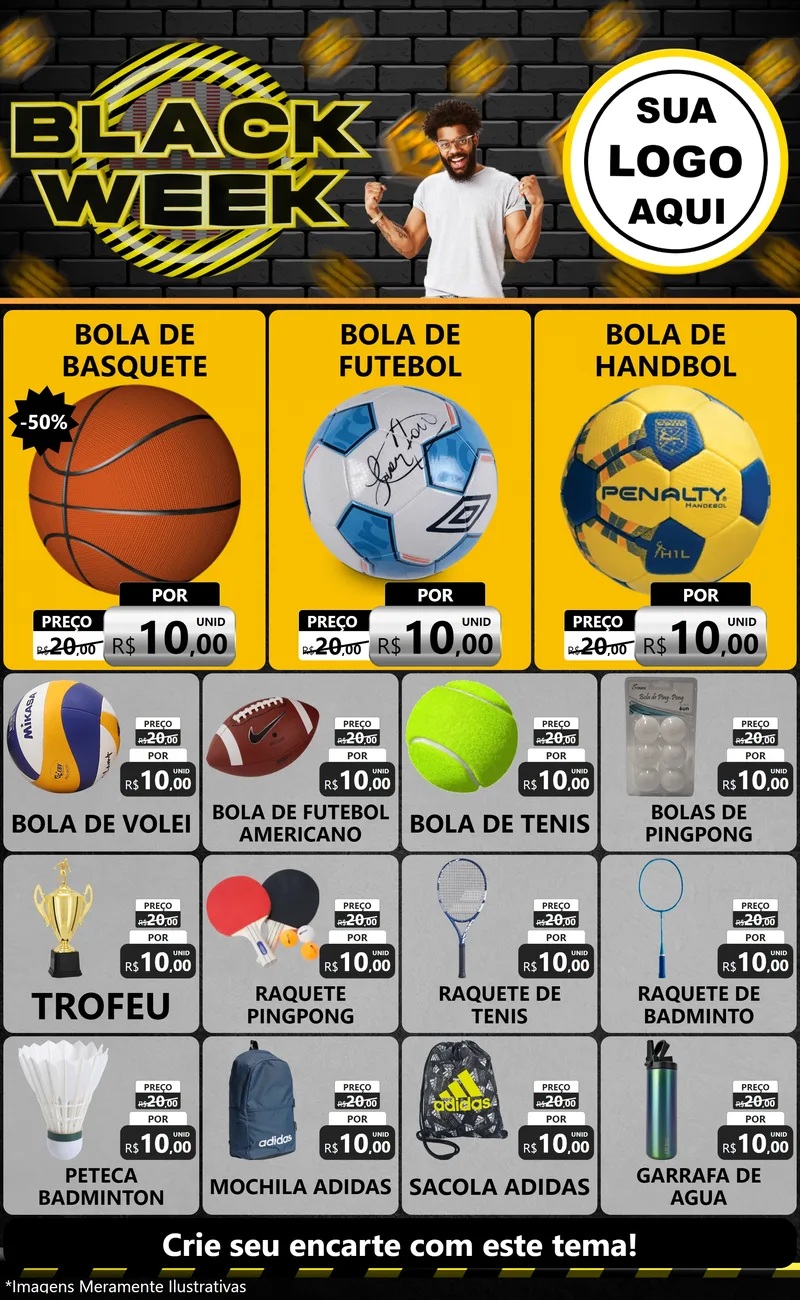 Modelo de Encarte para Encarte Grande com o tema Black Week para Artigos Esportivos